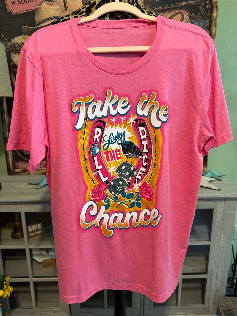 Take the Chance Pink Graphic Tee  Size XL